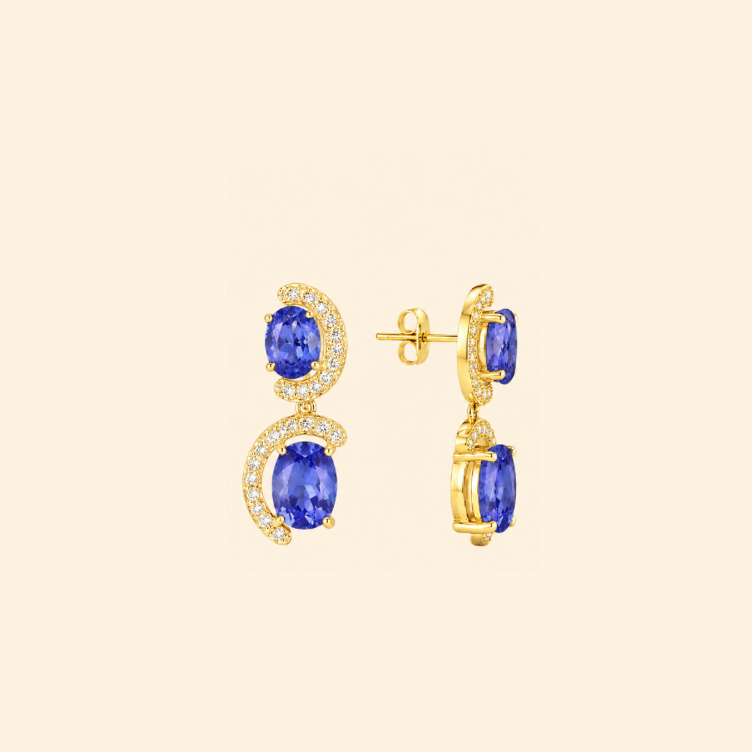 Tanzanite & Diamond Swirl Drop Earrings