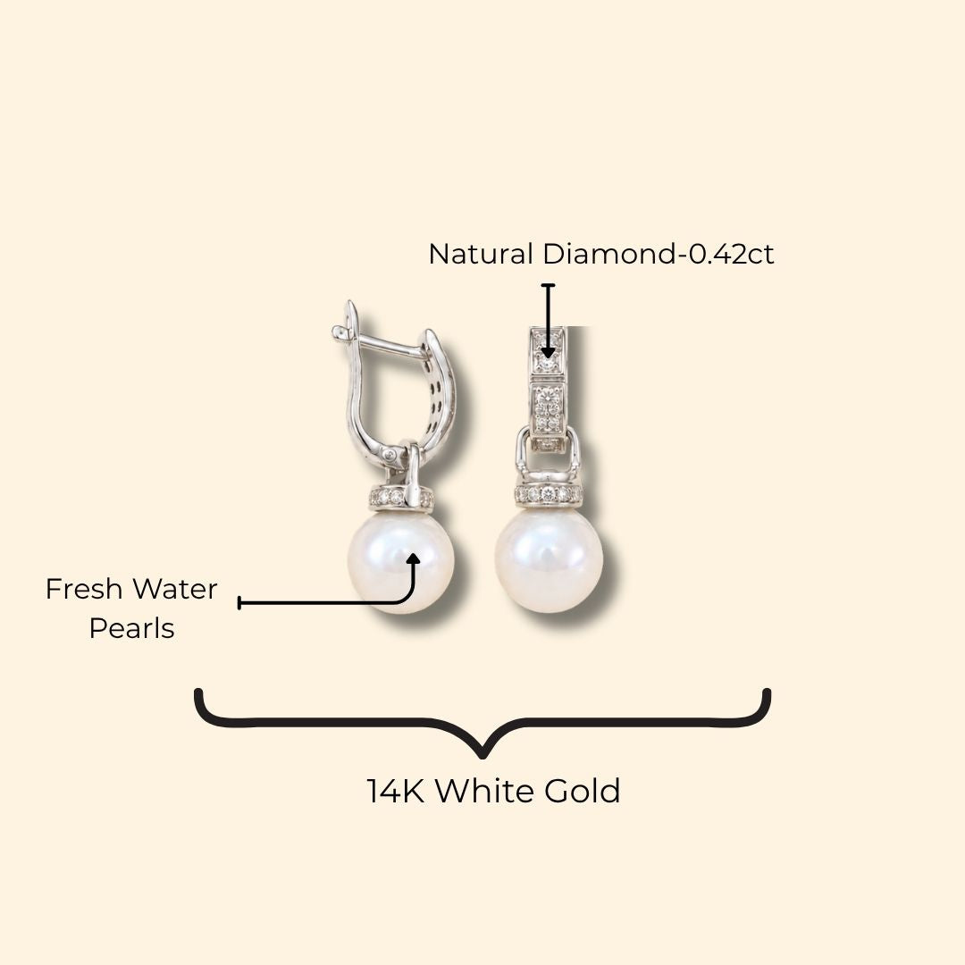 Freshwater Pearl & Diamond Drop Earrings