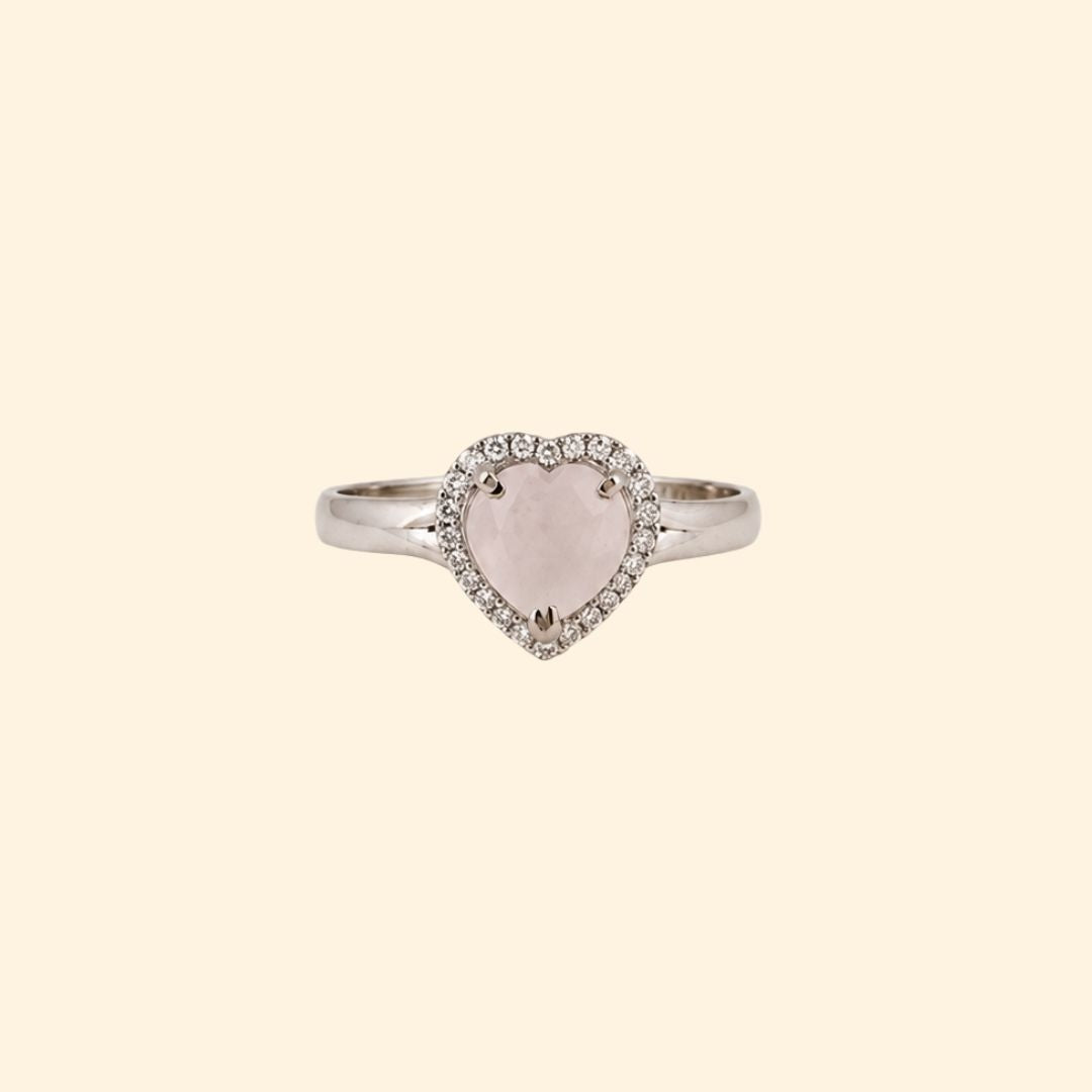 Heart Corallina Ring in Rose Quartz