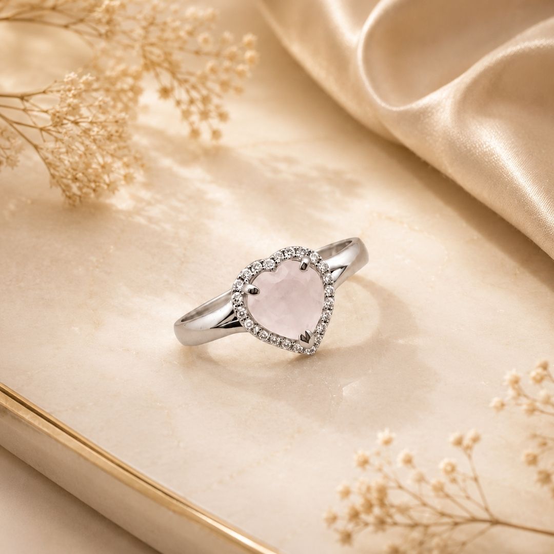 Heart Corallina Ring in Rose Quartz