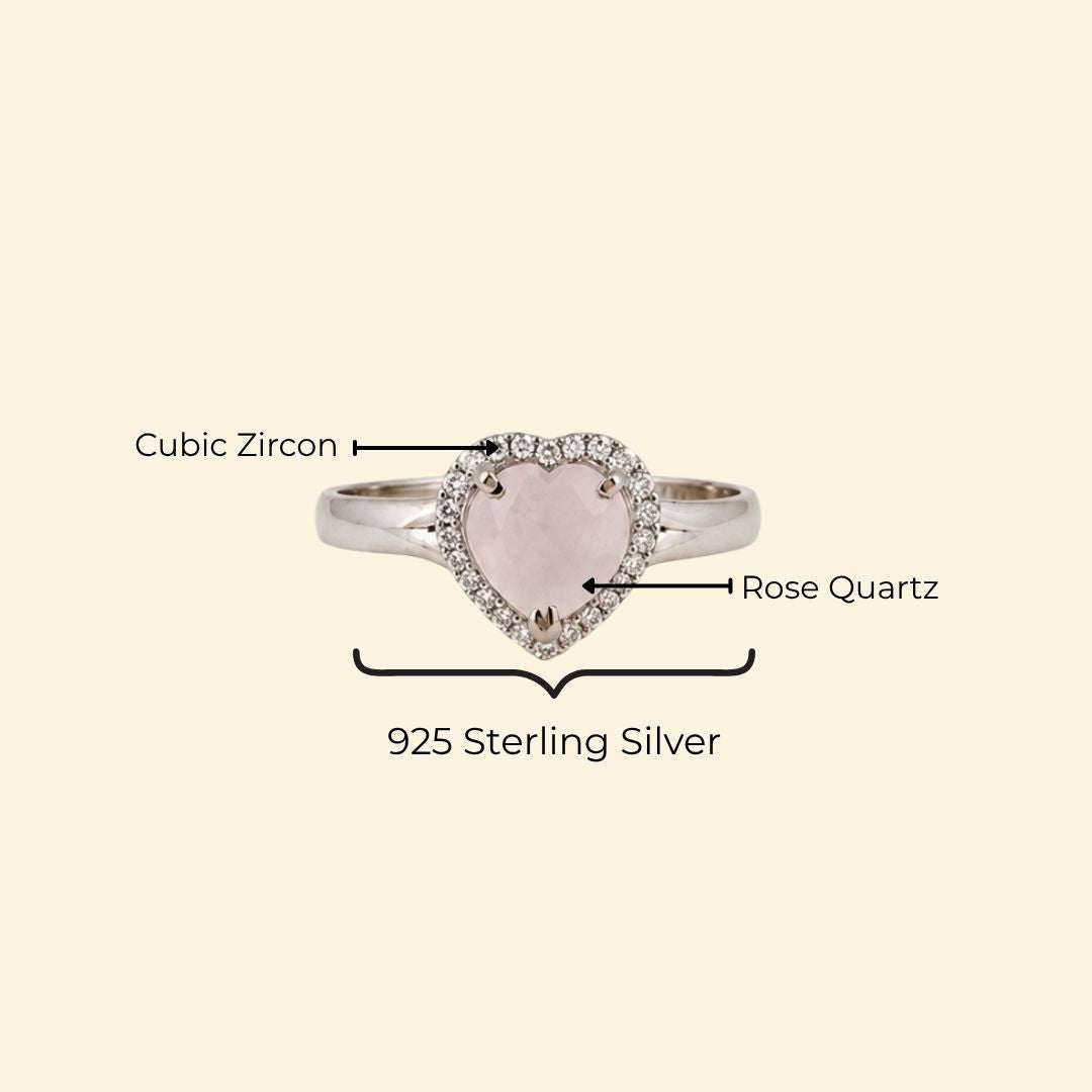 Heart Corallina Ring in Rose Quartz