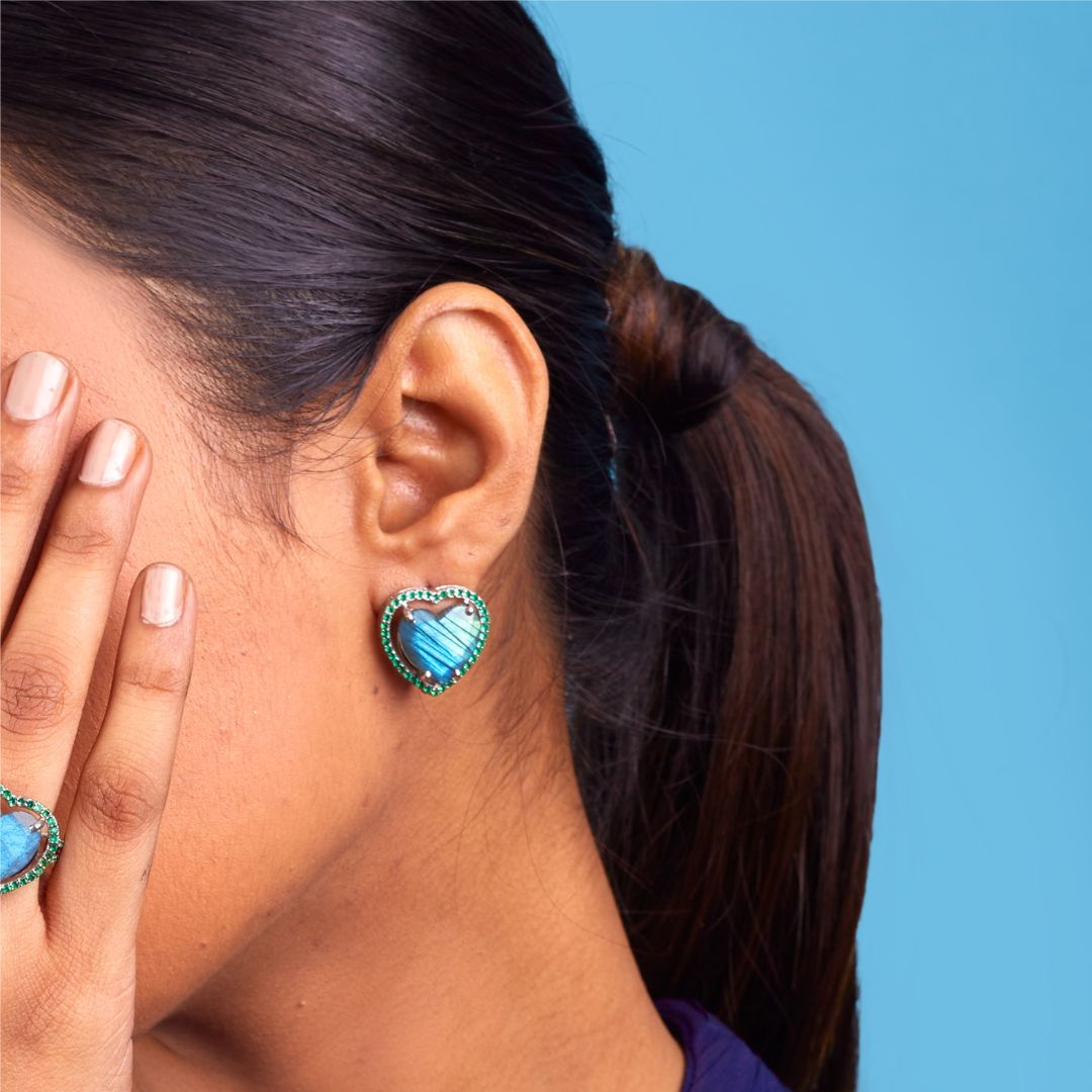 Sweetheart Ring & Earring Set in Labradorite