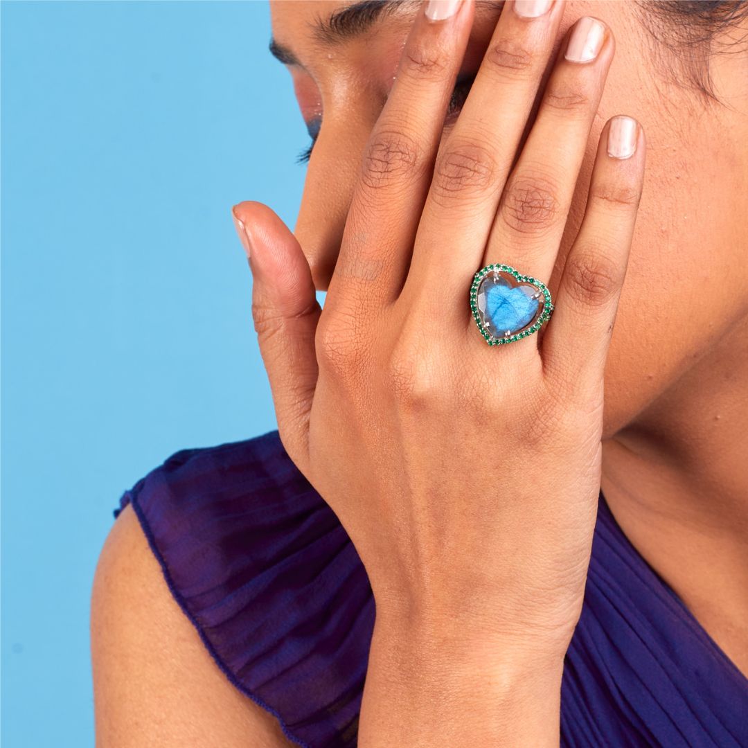 Sweetheart Ring & Earring Set in Labradorite