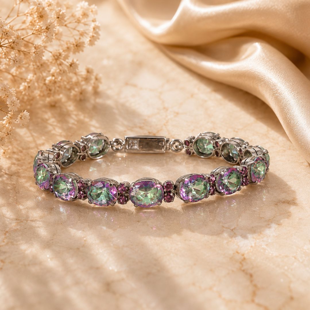 Mystic Quartz and Rhodolite Bracelet (Sample)