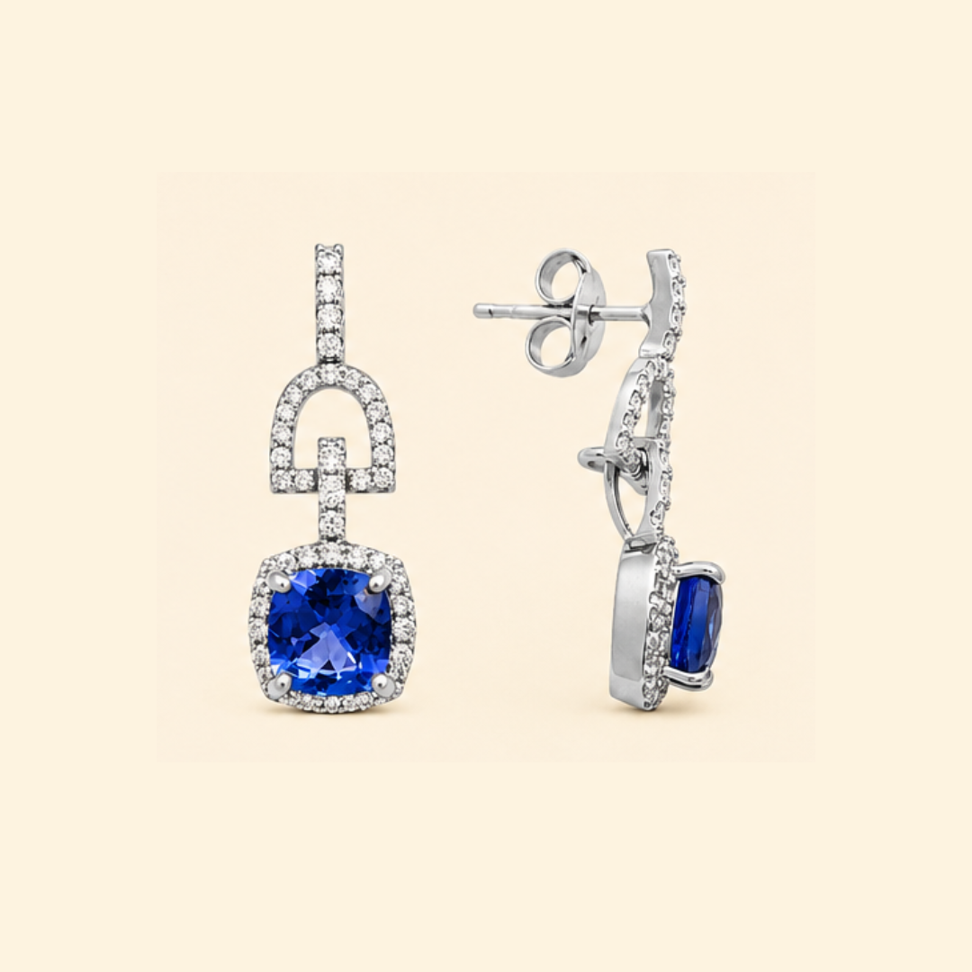 Tanzanite Diamond Cushion Earrings
