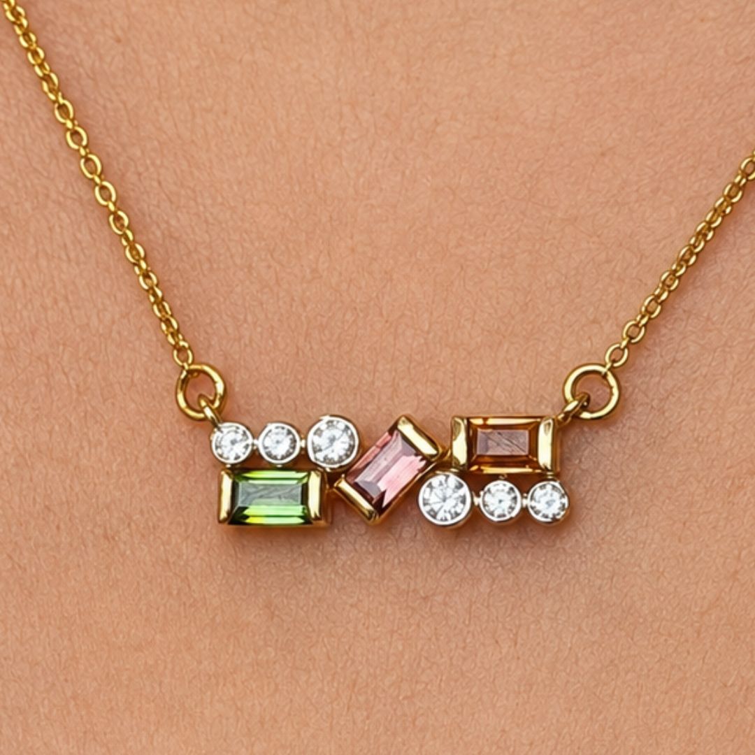 Tourmaline Diamond Bar Necklace