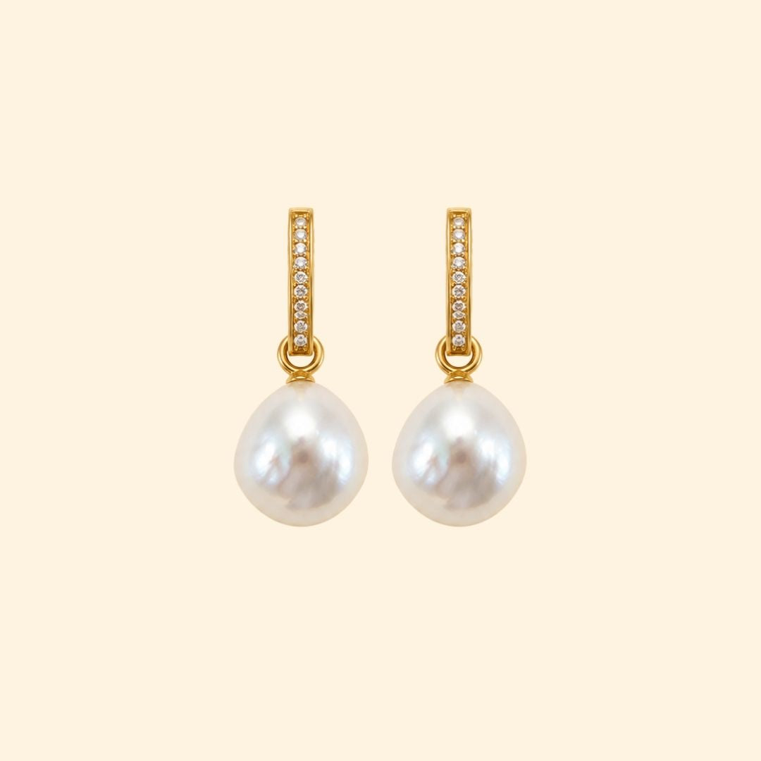 Diamond Huggies with Baroque Pearl Drops
