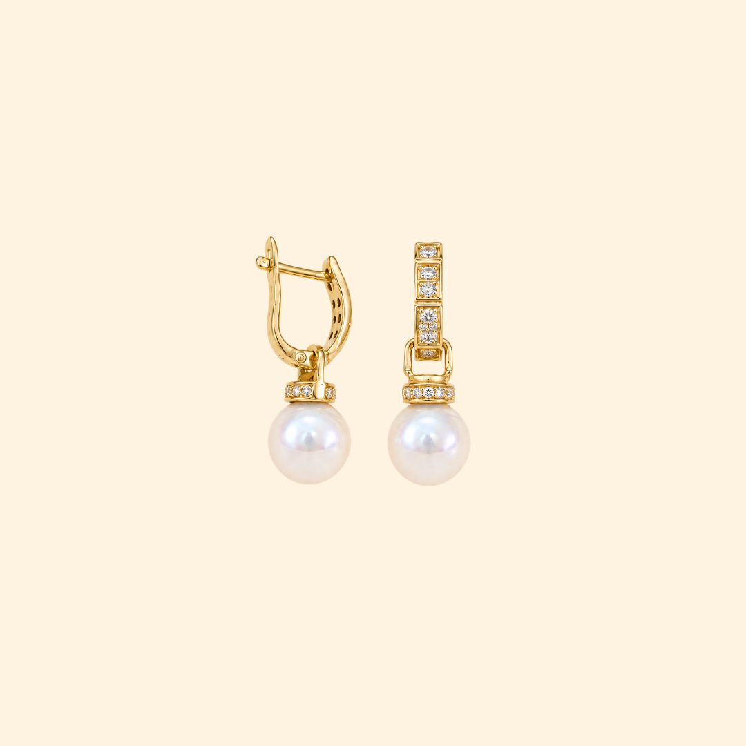 Freshwater Pearl & Diamond Drop Earrings