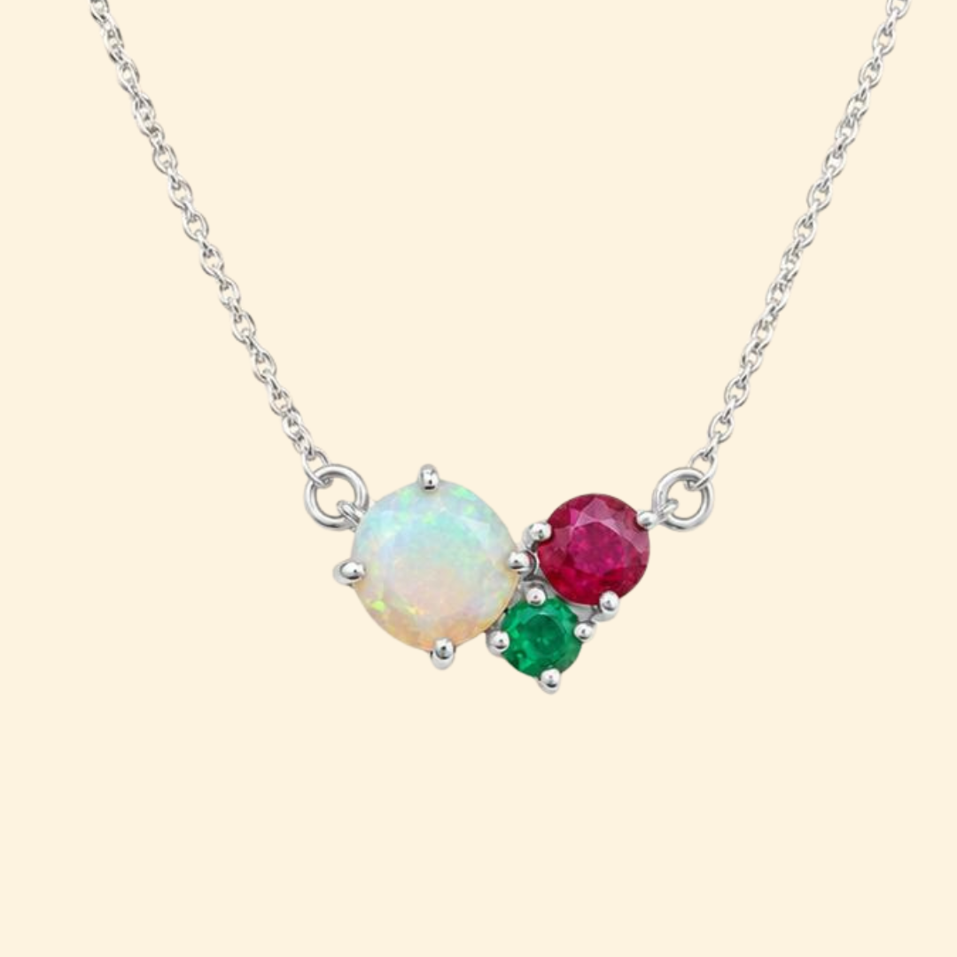 Opal Ruby Emerald Cluster Necklace