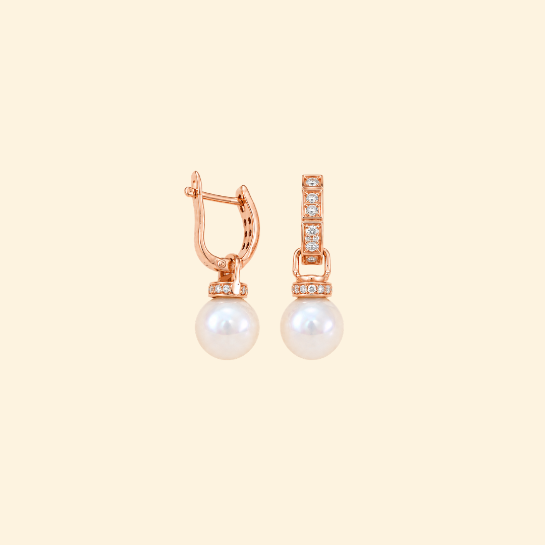 Freshwater Pearl & Diamond Drop Earrings