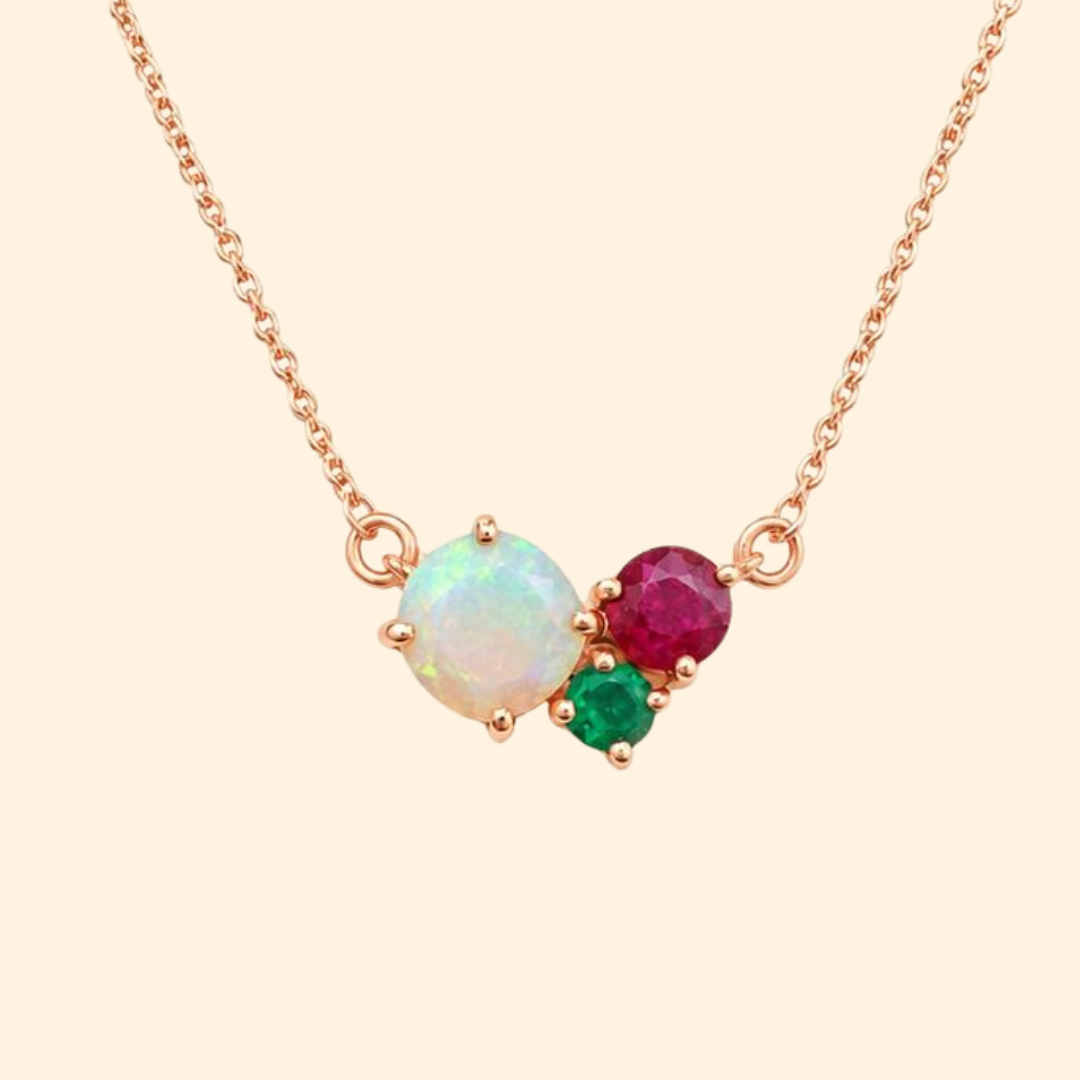 Opal Ruby Emerald Cluster Necklace