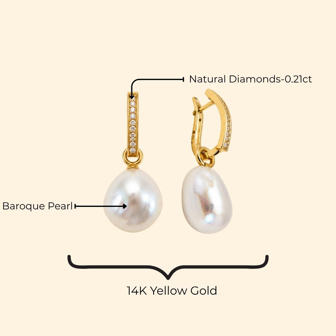 Diamond Huggies with Baroque Pearl Drops