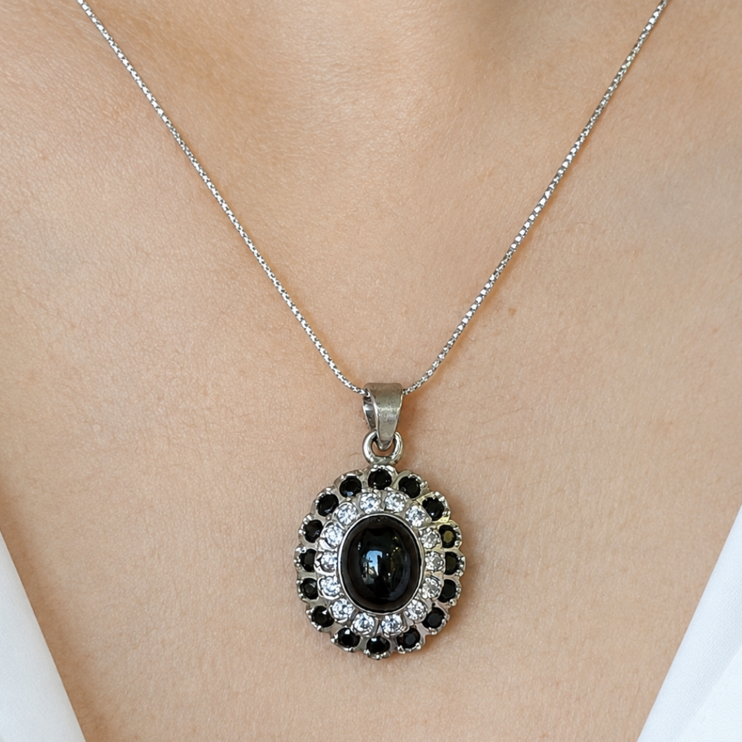 Cosmic Clustre Oval Black Star Pendant