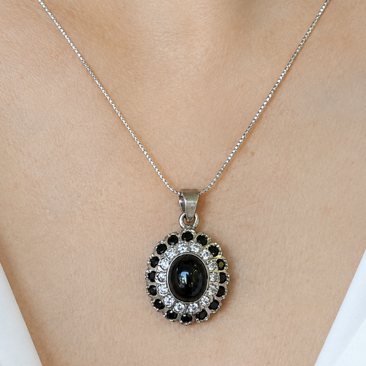 Cosmic Clustre Oval Black Star Pendant