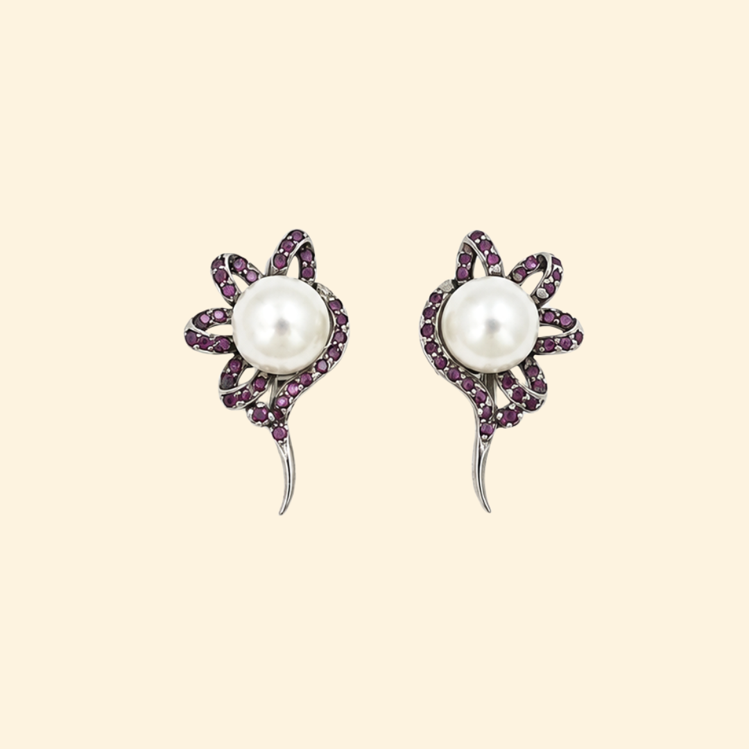 Wildflower Earrings in White Pearl & Ruby