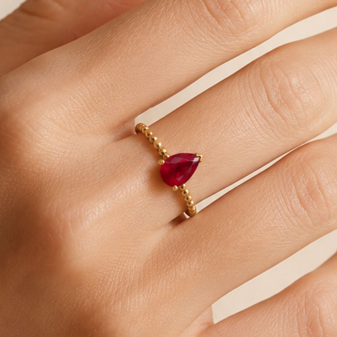 Pear Ruby Ring