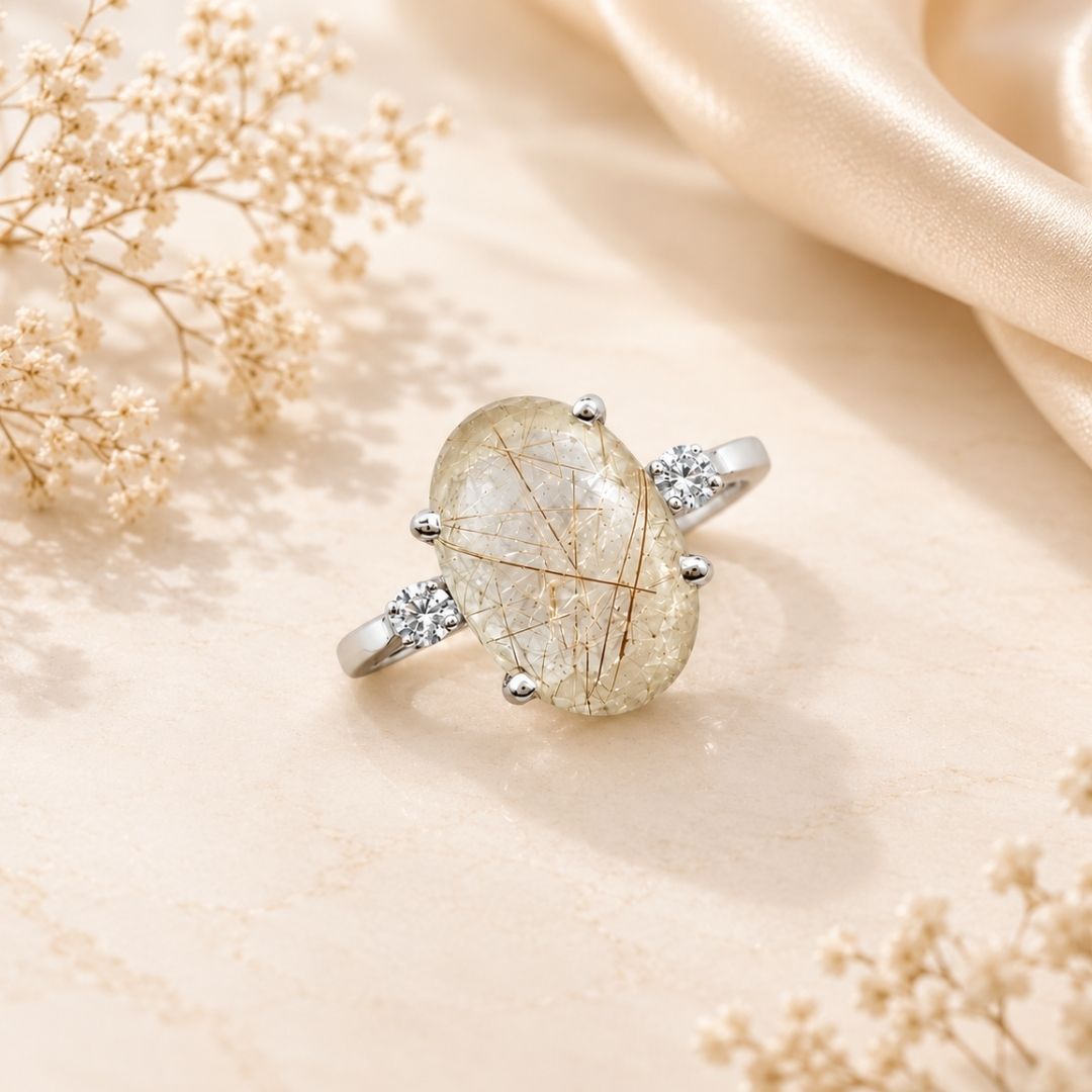 Shooting Star Ring in Golden Rutile