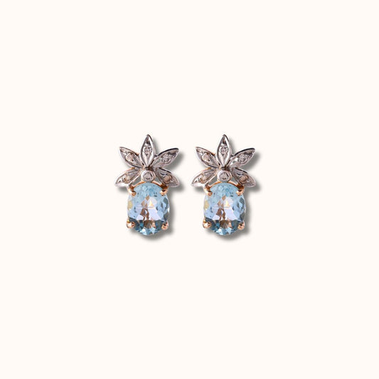 Blossom Acquamarine and Diamond Earrings