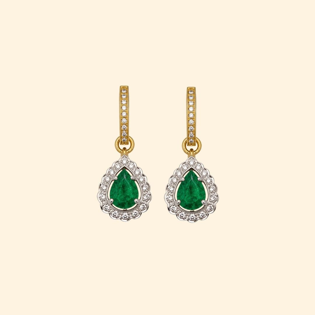 Diamond Huggies with Emerald & Diamond Drops