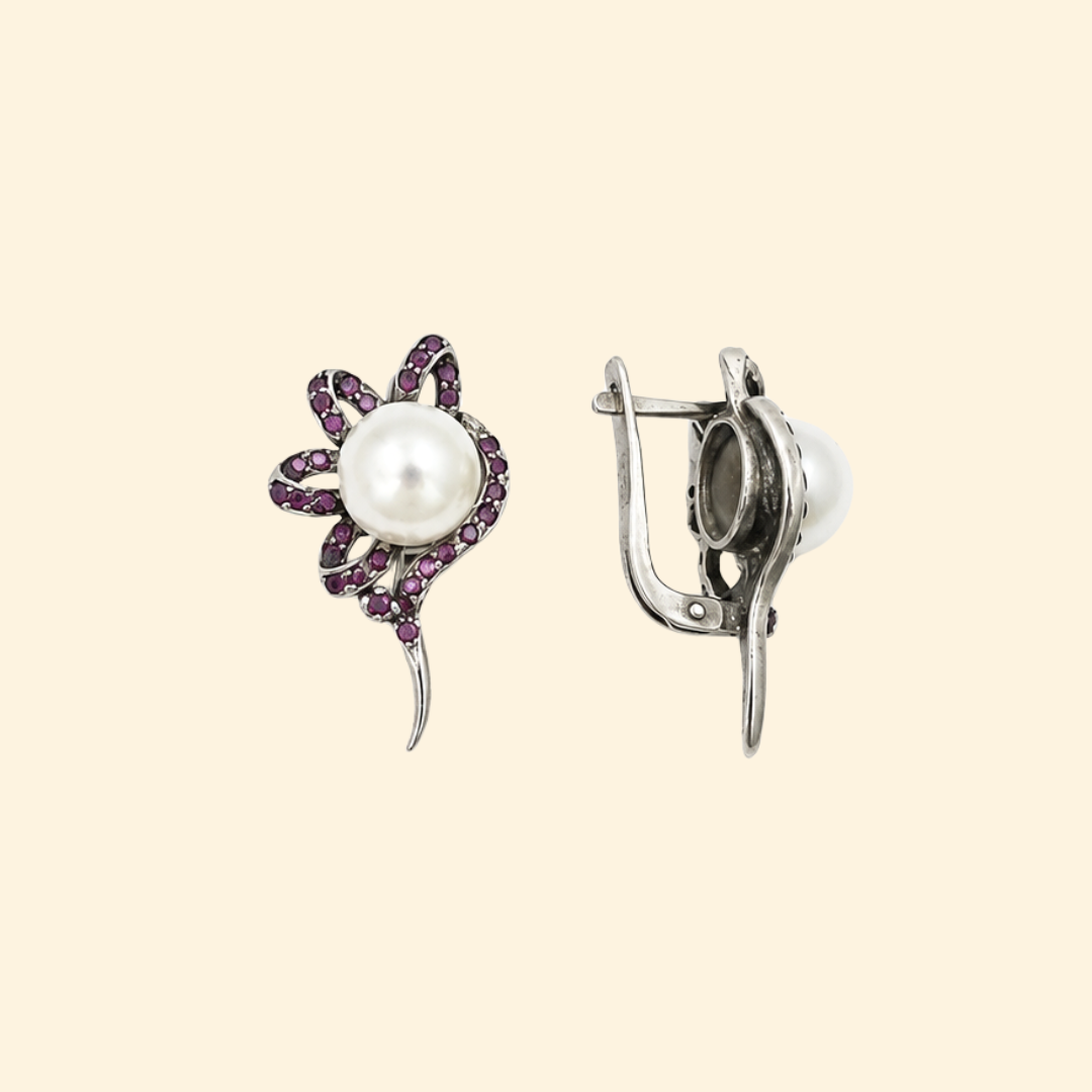 Wildflower Earrings in White Pearl & Ruby