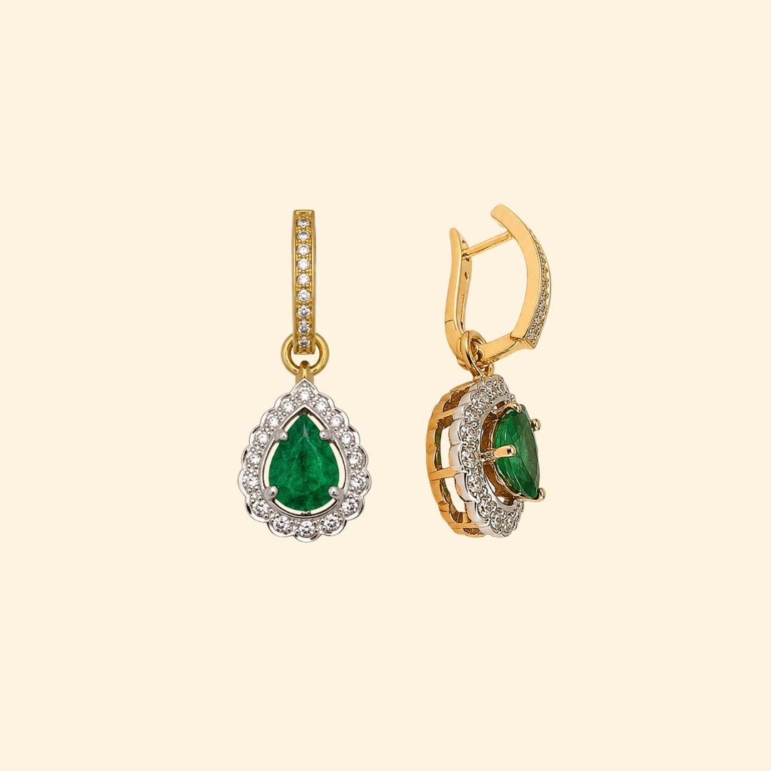 Diamond Huggies with Emerald & Diamond Drops