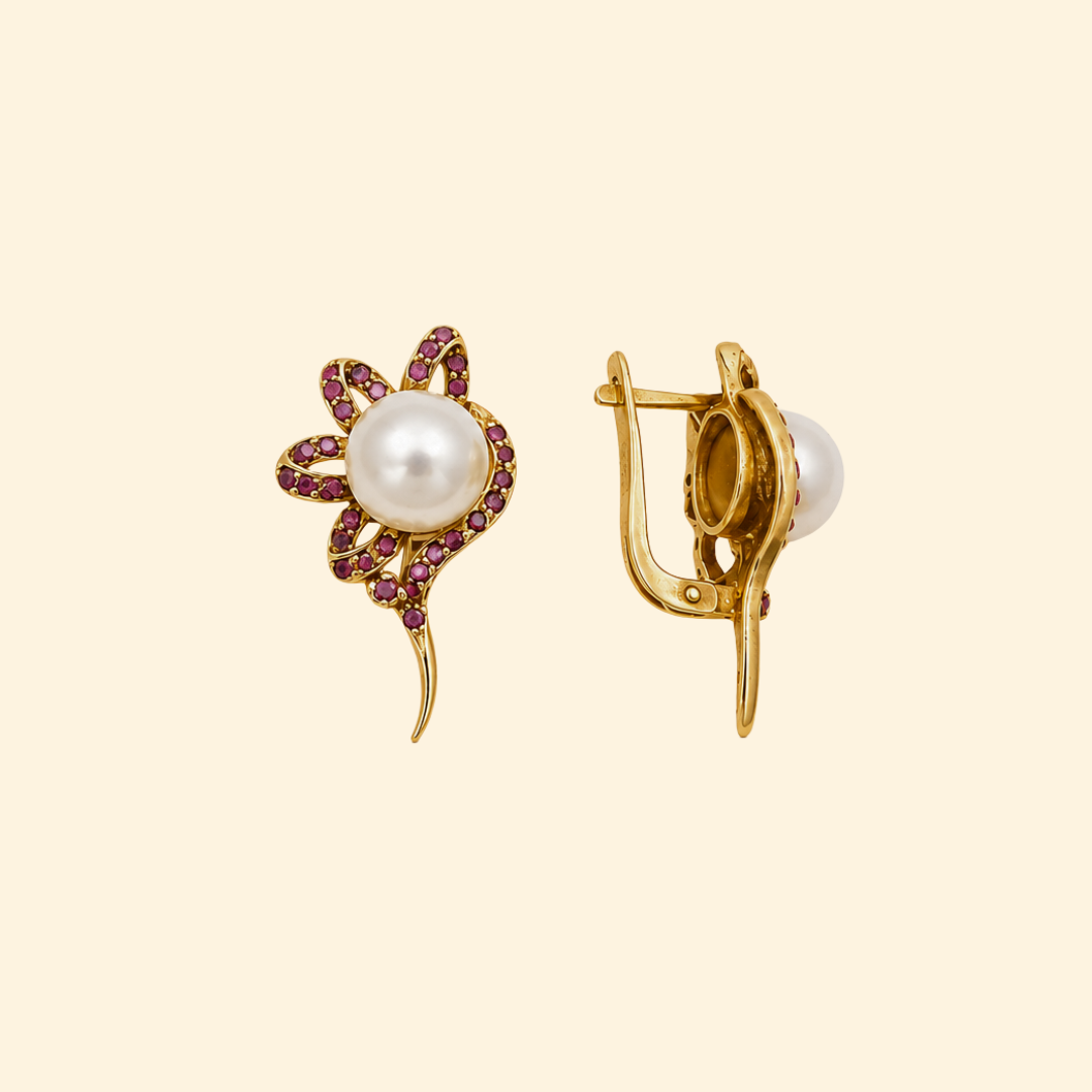 Wildflower Earrings in White Pearl & Ruby