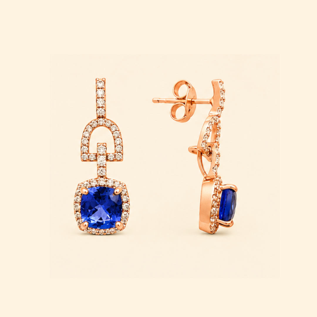 Tanzanite Diamond Cushion Earrings