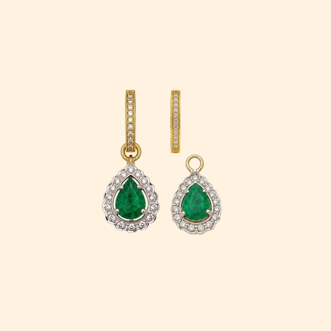 Diamond Huggies with Emerald & Diamond Drops