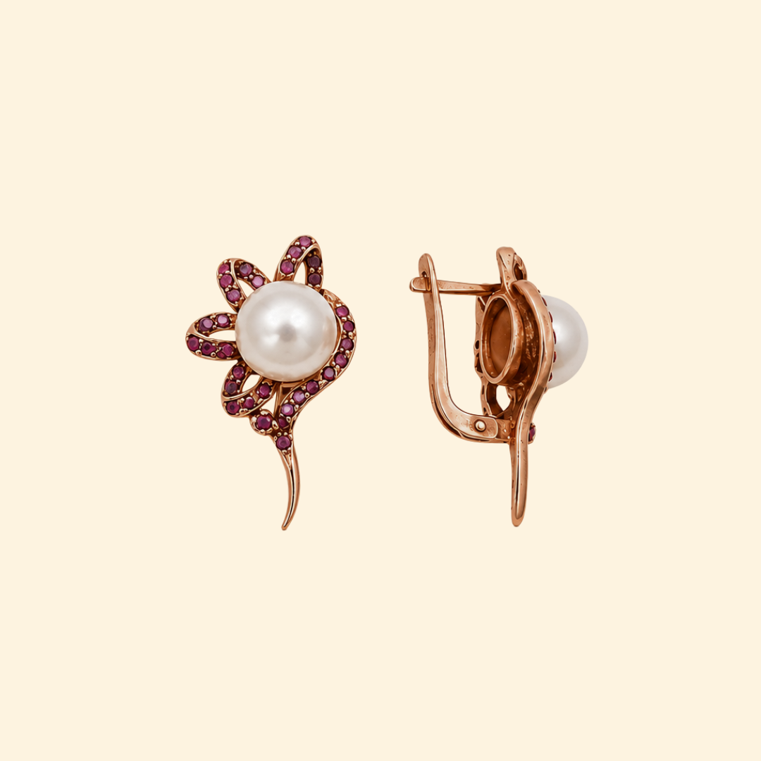 Wildflower Earrings in White Pearl & Ruby