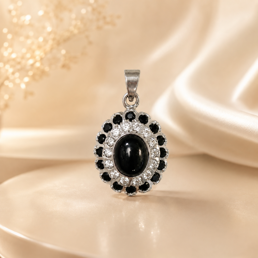 Cosmic Clustre Oval Black Star Pendant