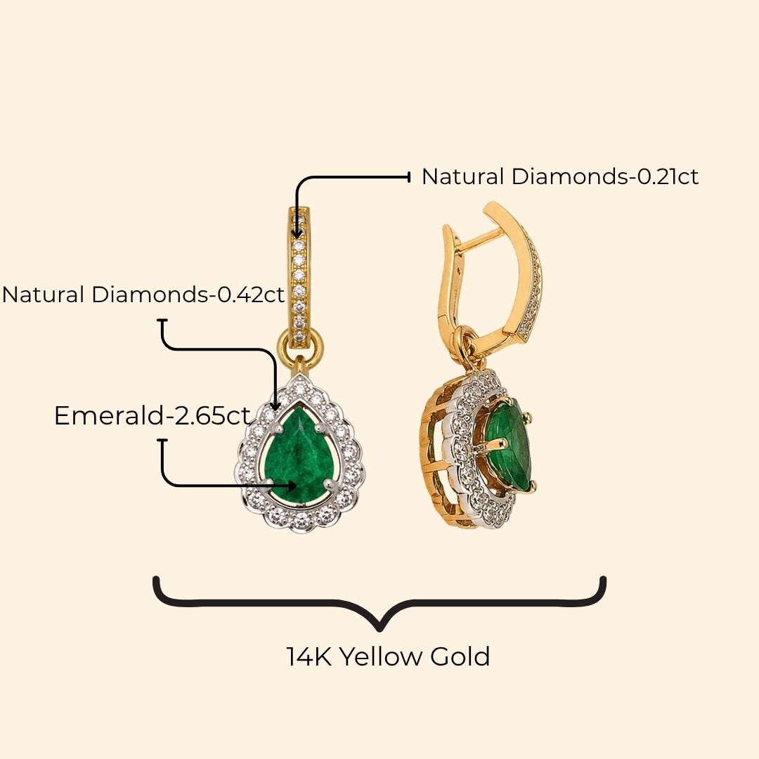 Diamond Huggies with Emerald & Diamond Drops