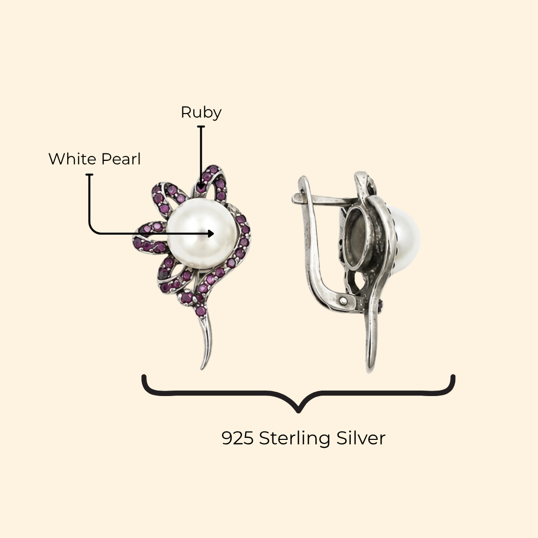 Wildflower Earrings in White Pearl & Ruby