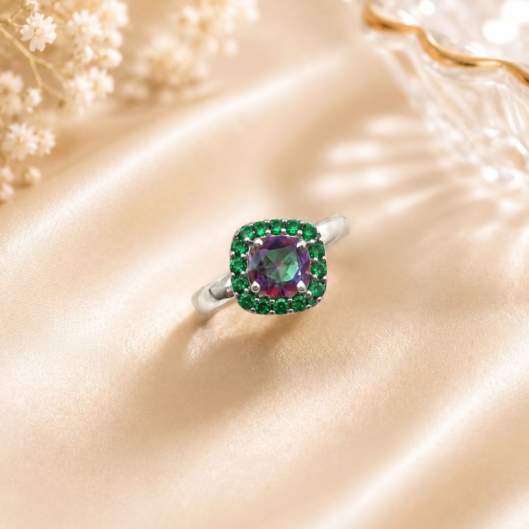 Rhombus Corallina Ring in Mystic Quartz