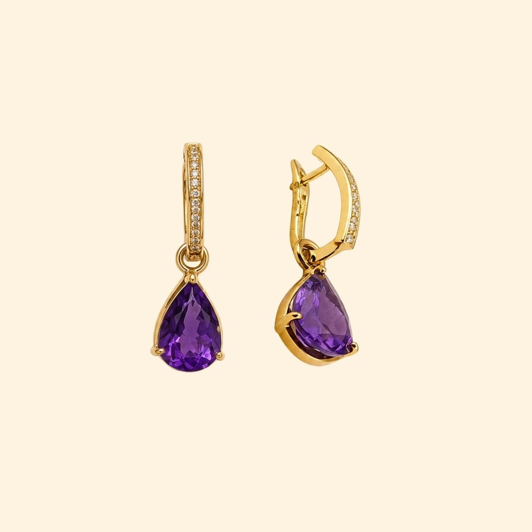 Diamond Huggies with Amethyst Drops