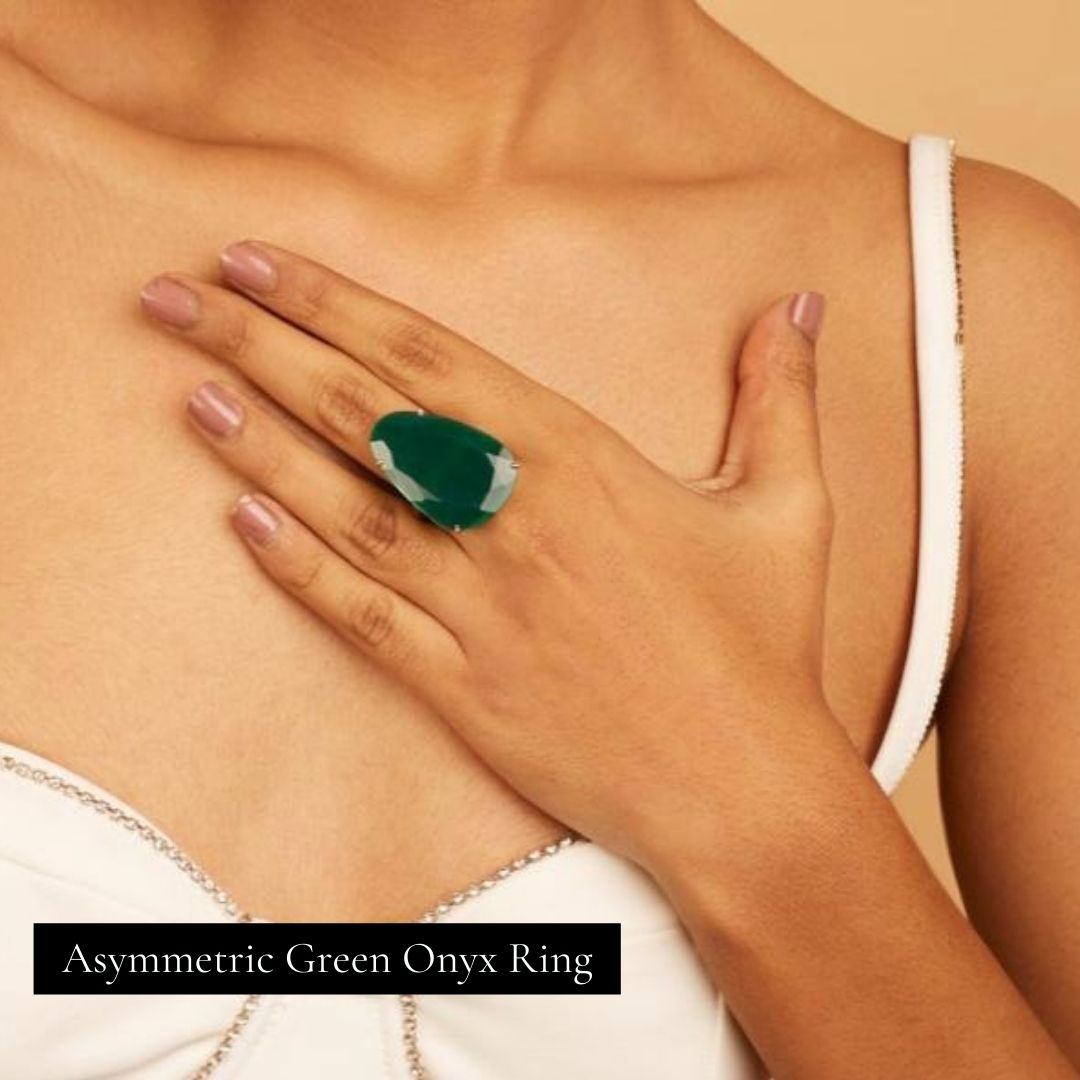 Asymmetric Green Onyx Ring and Earring Set