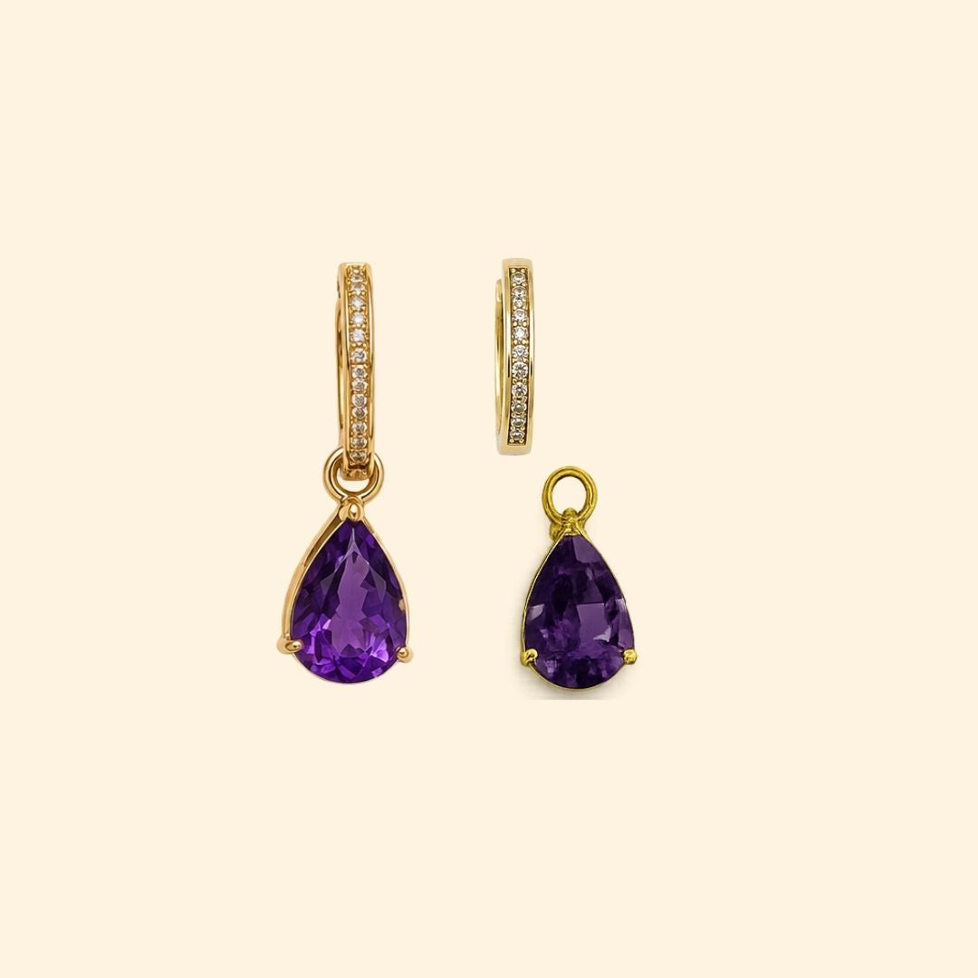 Diamond Huggies with Amethyst Drops