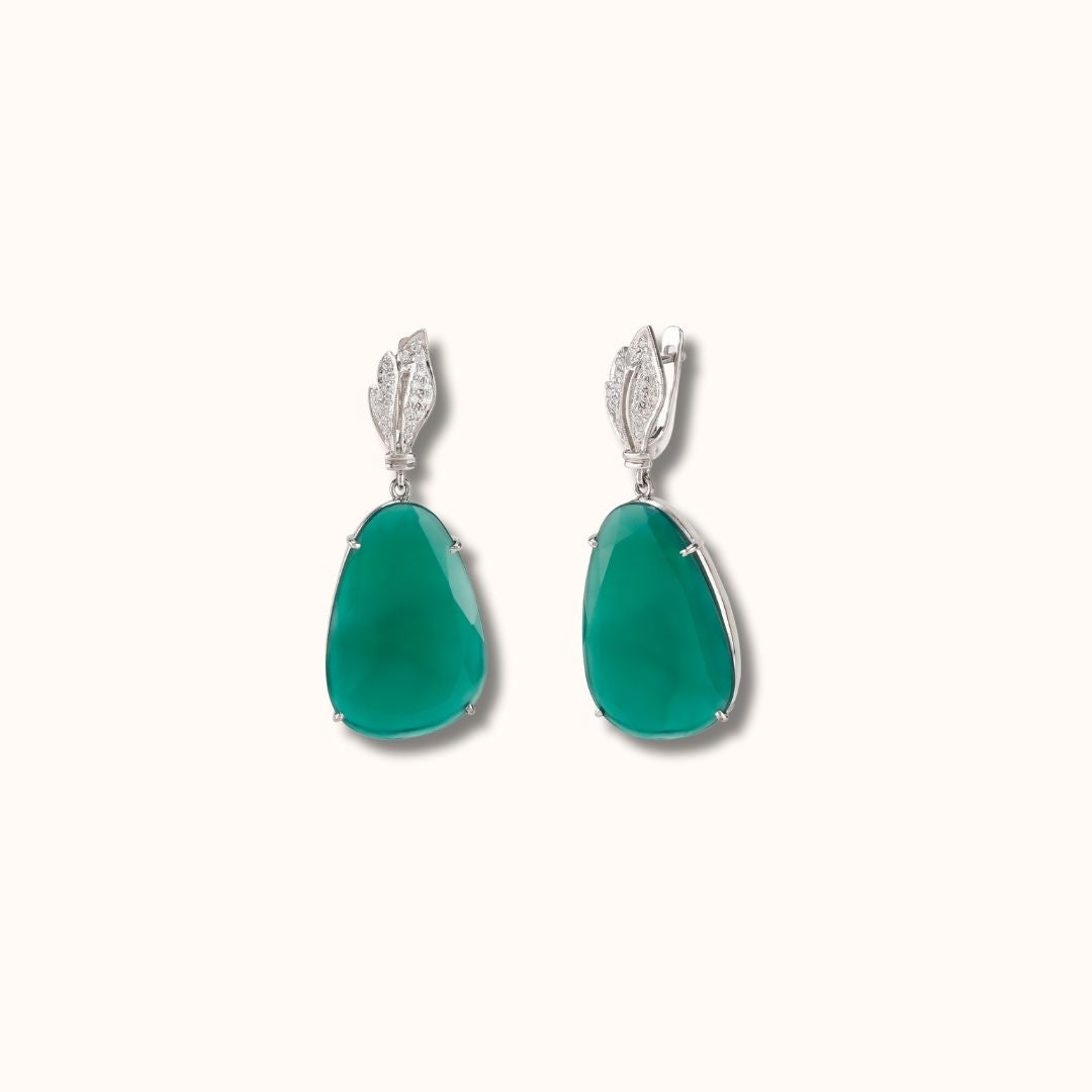 Asymmetric Green Onyx Dangling Earrings