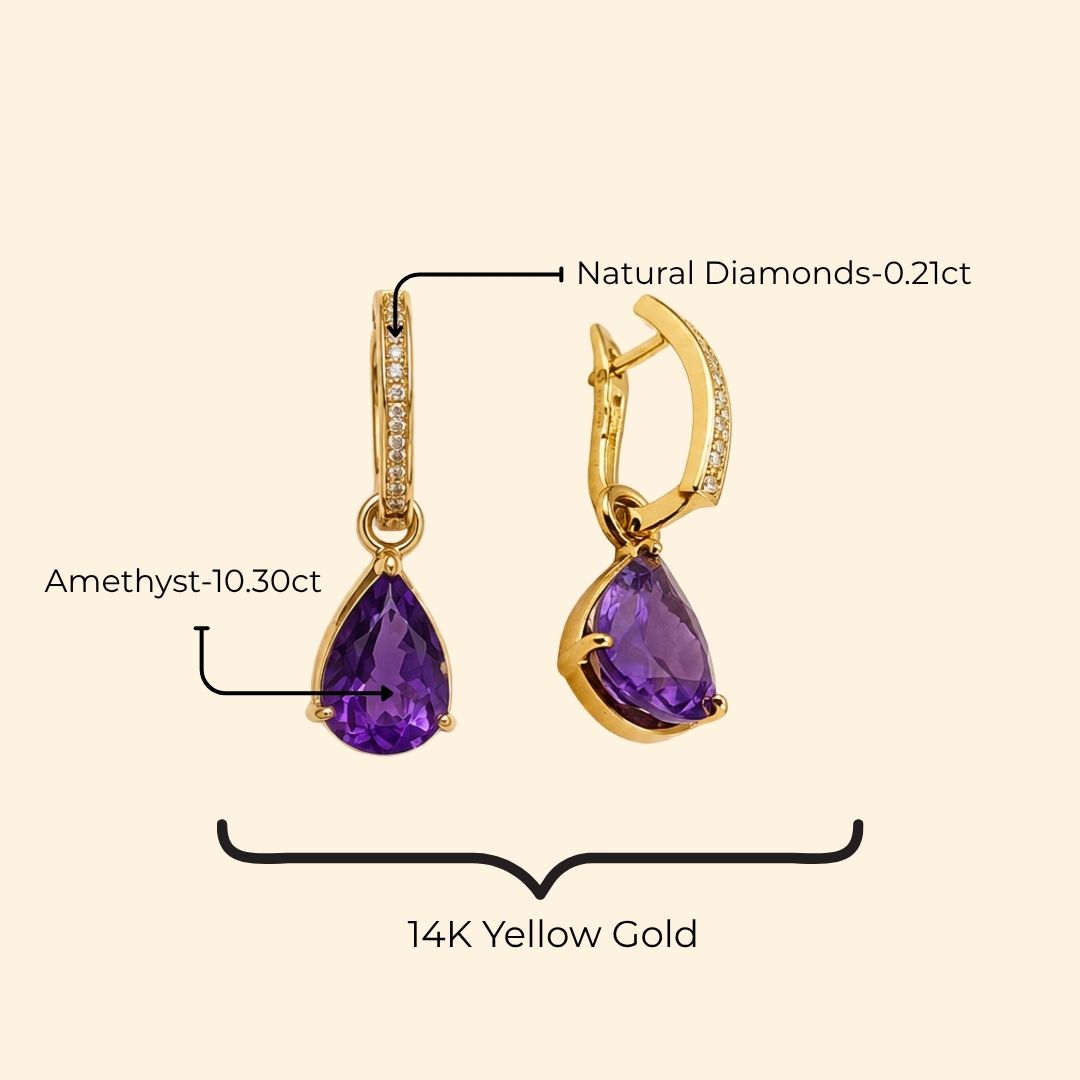 Diamond Huggies with Amethyst Drops