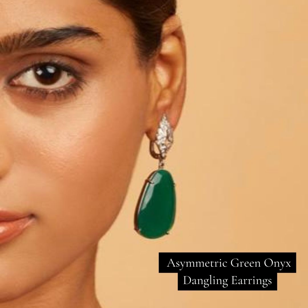 Asymmetric Green Onyx Dangling Earrings