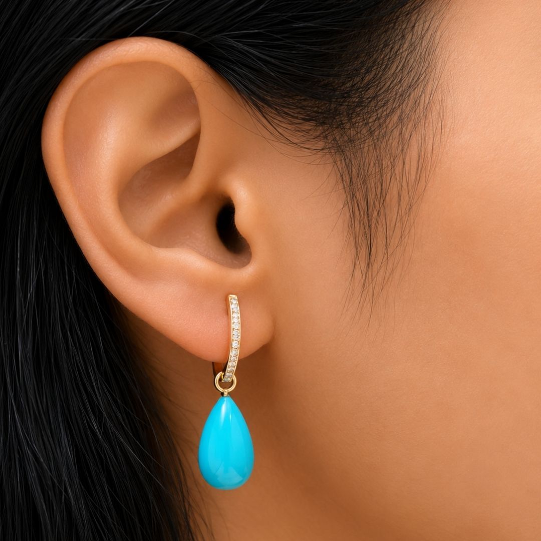 Diamond Huggies with Turquoise Drops