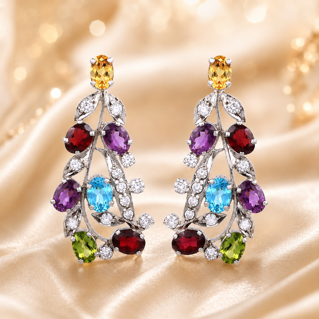 Tulip Earrings in Multi Stone