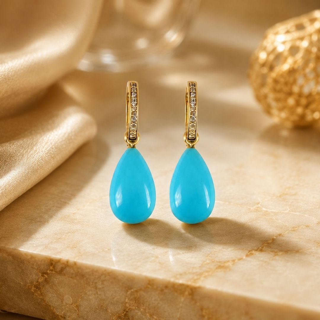Diamond Huggies with Turquoise Drops