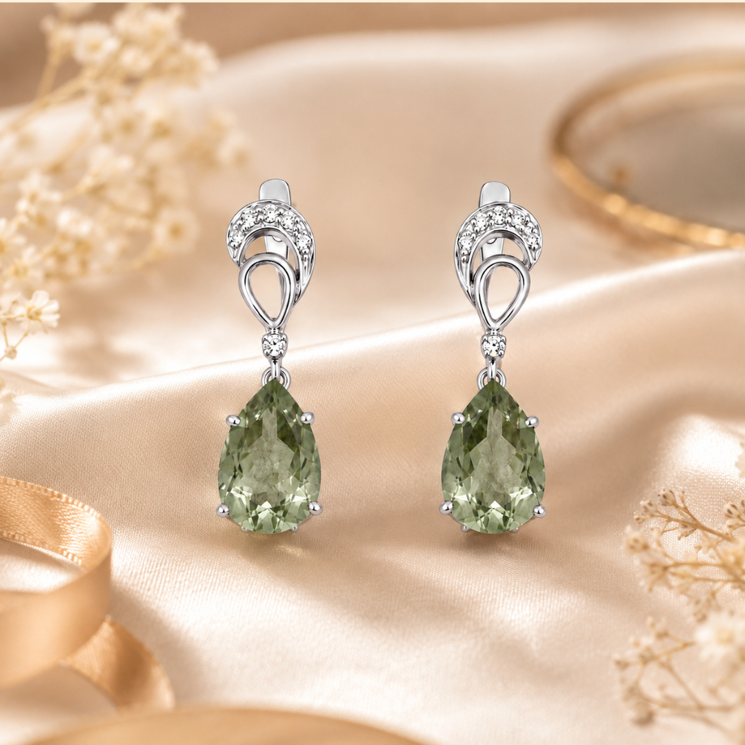 Green Amethyst Pear Earrings