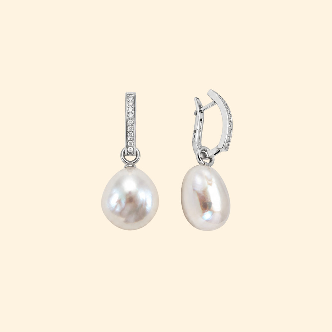 Diamond Huggies with Baroque Pearl Drops