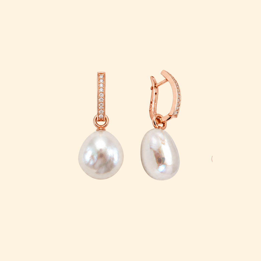 Diamond Huggies with Baroque Pearl Drops