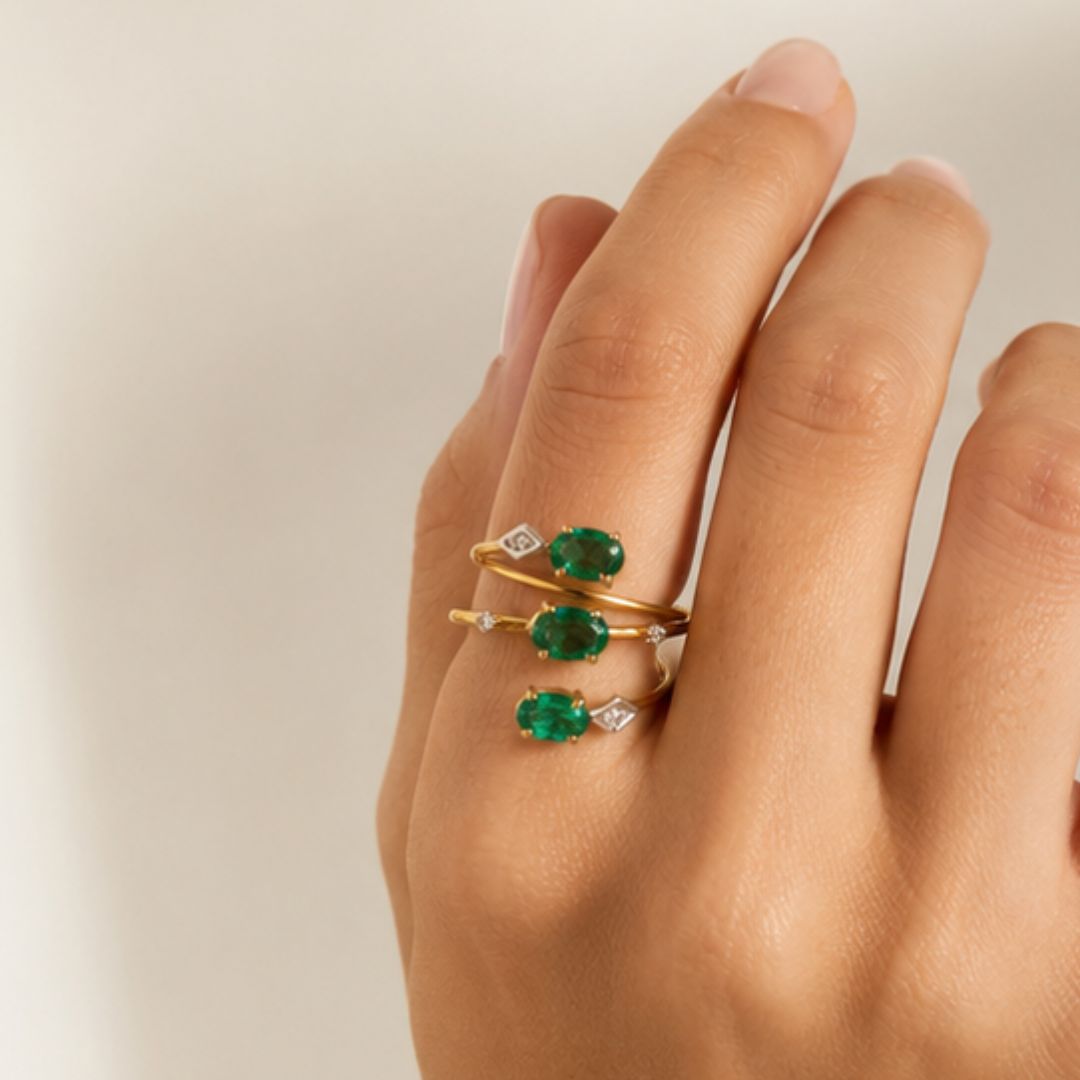 Emerald Diamond Spiral Ring