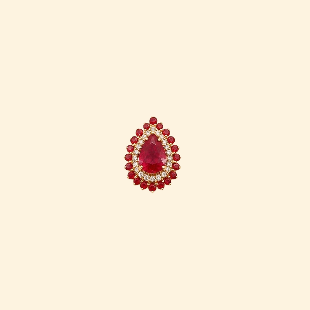 Pear Ruby Diamond Double Halo Pendant