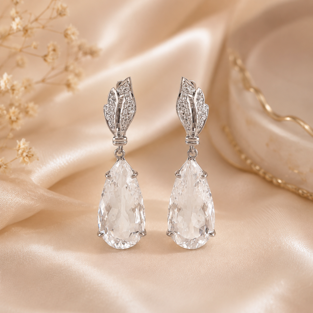 Clear Quartz Pear Earrings