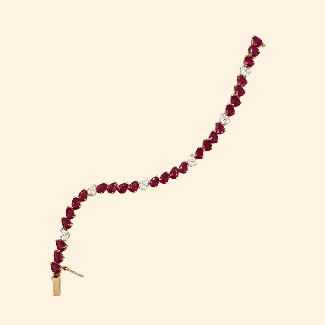 Pear Ruby & Lab Grown Diamond Tennis Bracelet