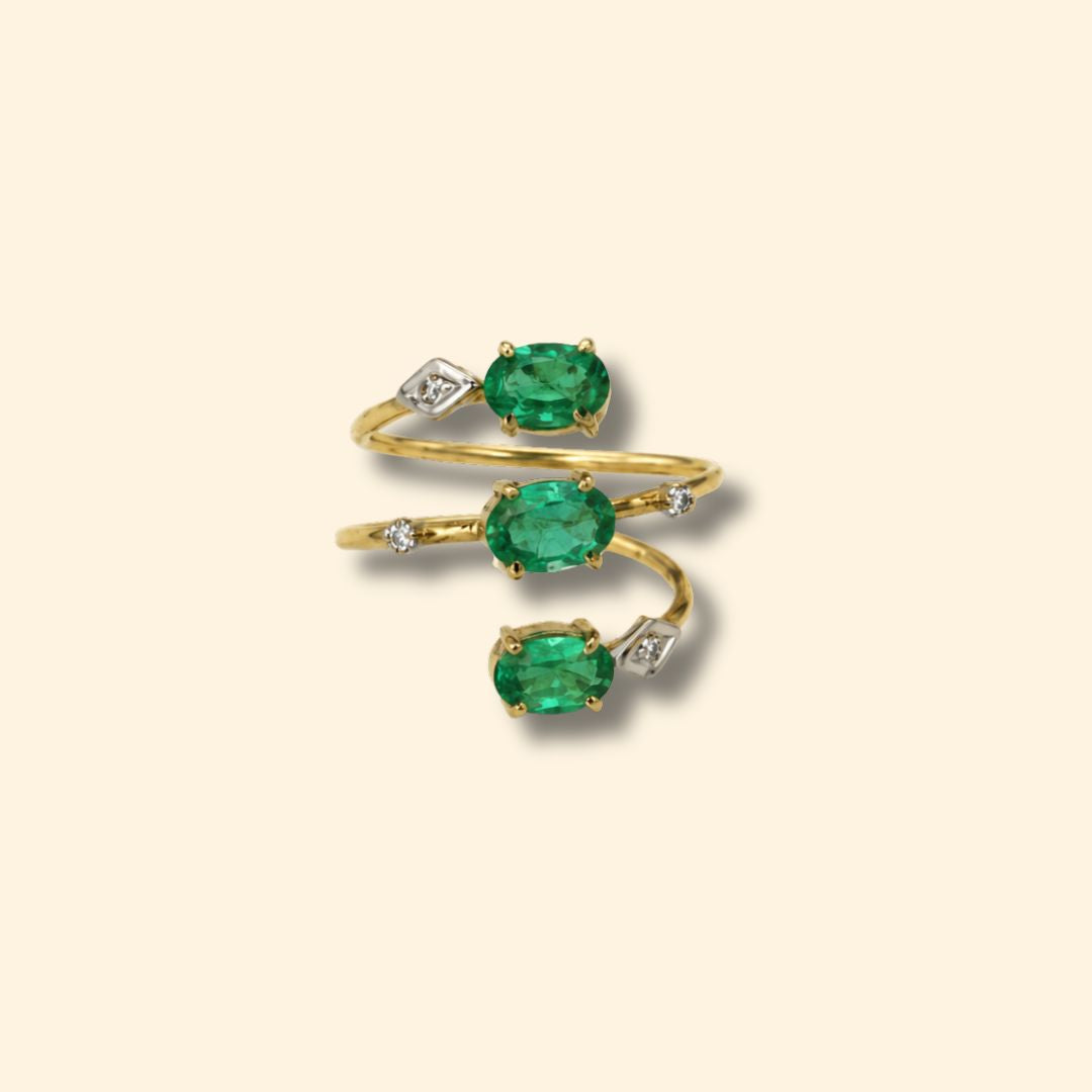 Emerald Diamond Spiral Ring